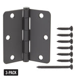 Everbilt 3-1/2 in. x 1/4 in. Radius Matte Black Smooth Action Door Hinge (3-Pack)