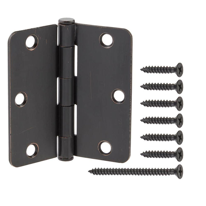 Everbilt 3-1/2 in. x 1/4 in. Radius Brushed Oil-Rubbed Bronze Door Hinge Value Pack (48-Pack)