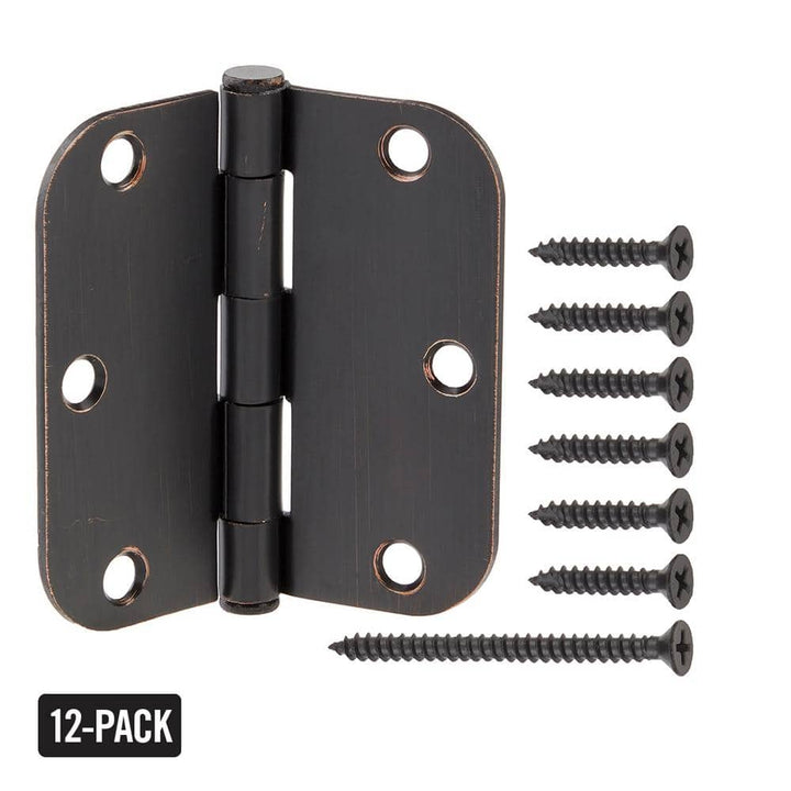 Everbilt 3-1/2 in. x 5/8 in. Radius Brushed Oil-Rubbed Bronze Door Hinge Value Pack (48-Pack)