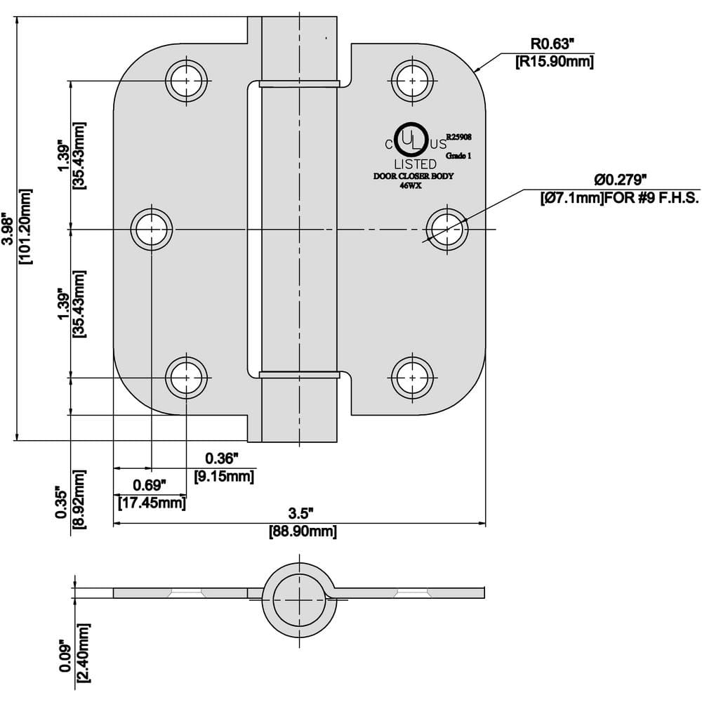 3-1/2 in. Satin Brass 5/8 in. Radius Adjustable Spring Door Hinge