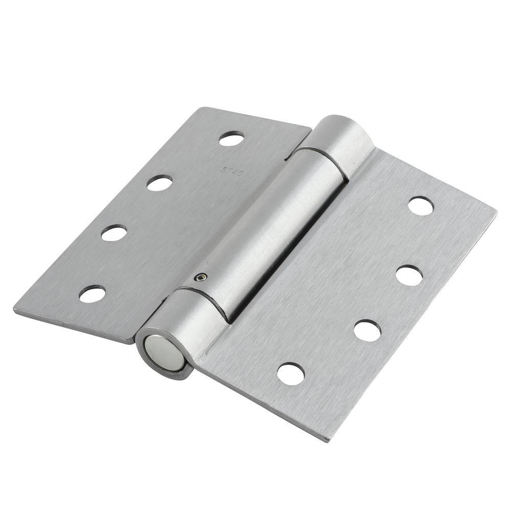 Everbilt 4 in. Satin Chrome Adjustable Spring Door Hinge, Square Corner