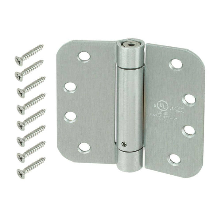 Everbilt 4 in. Satin Chrome Adjustable Spring Door Hinge, 5/8 in. Radius