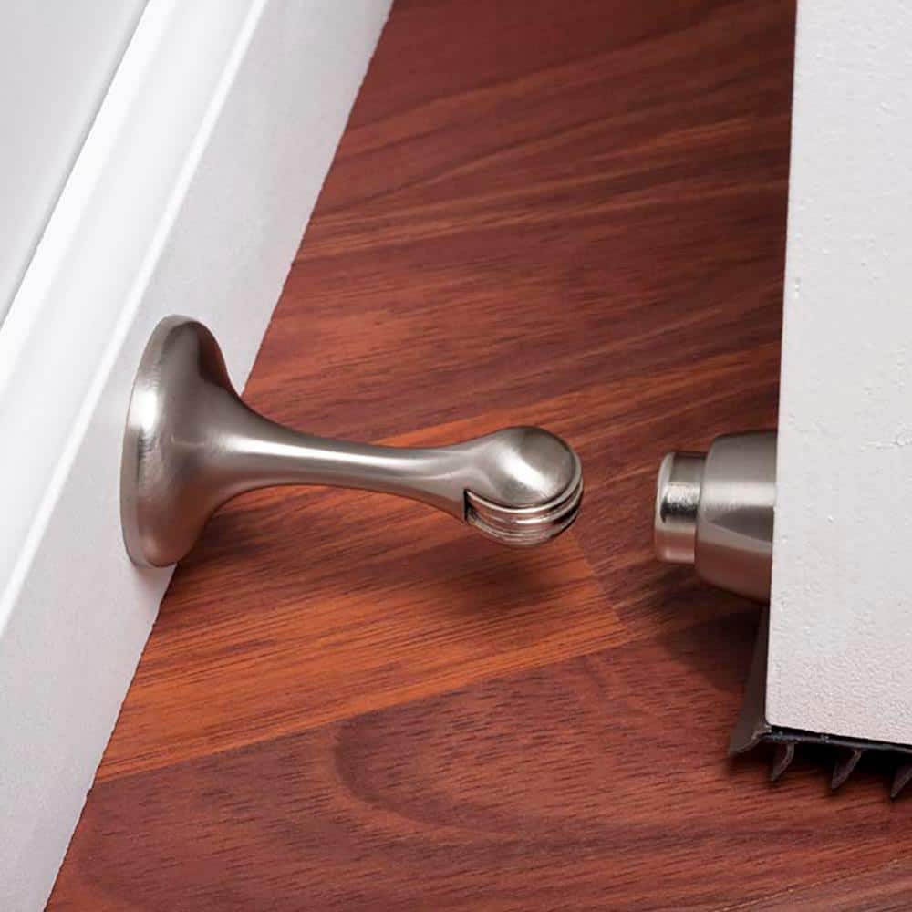 Everbilt 3 in. Satin Nickel Magnetic Doorstop with Catch