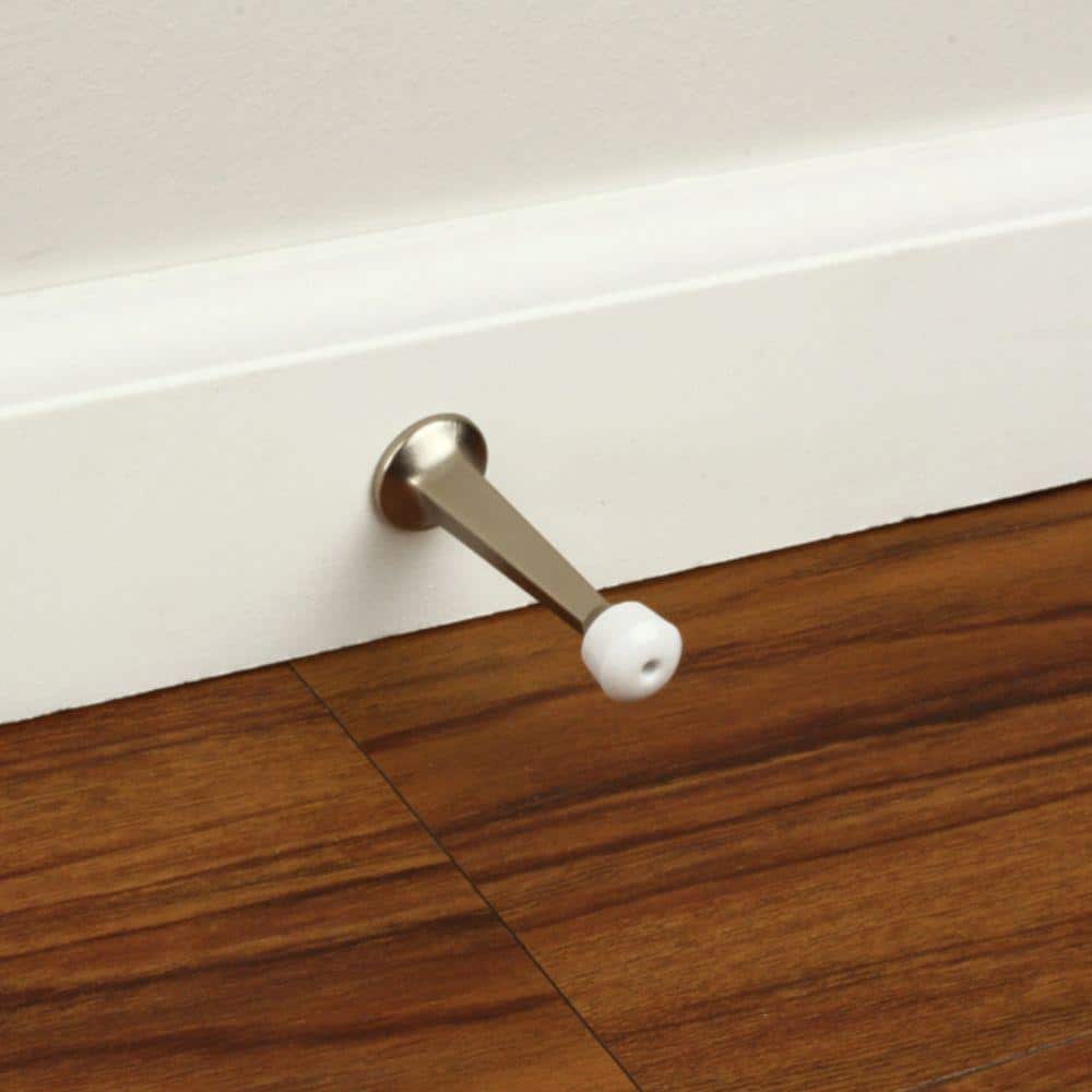 Everbilt Satin Nickel Solid Door Stop – 3 in Projection, Baseboard Mount