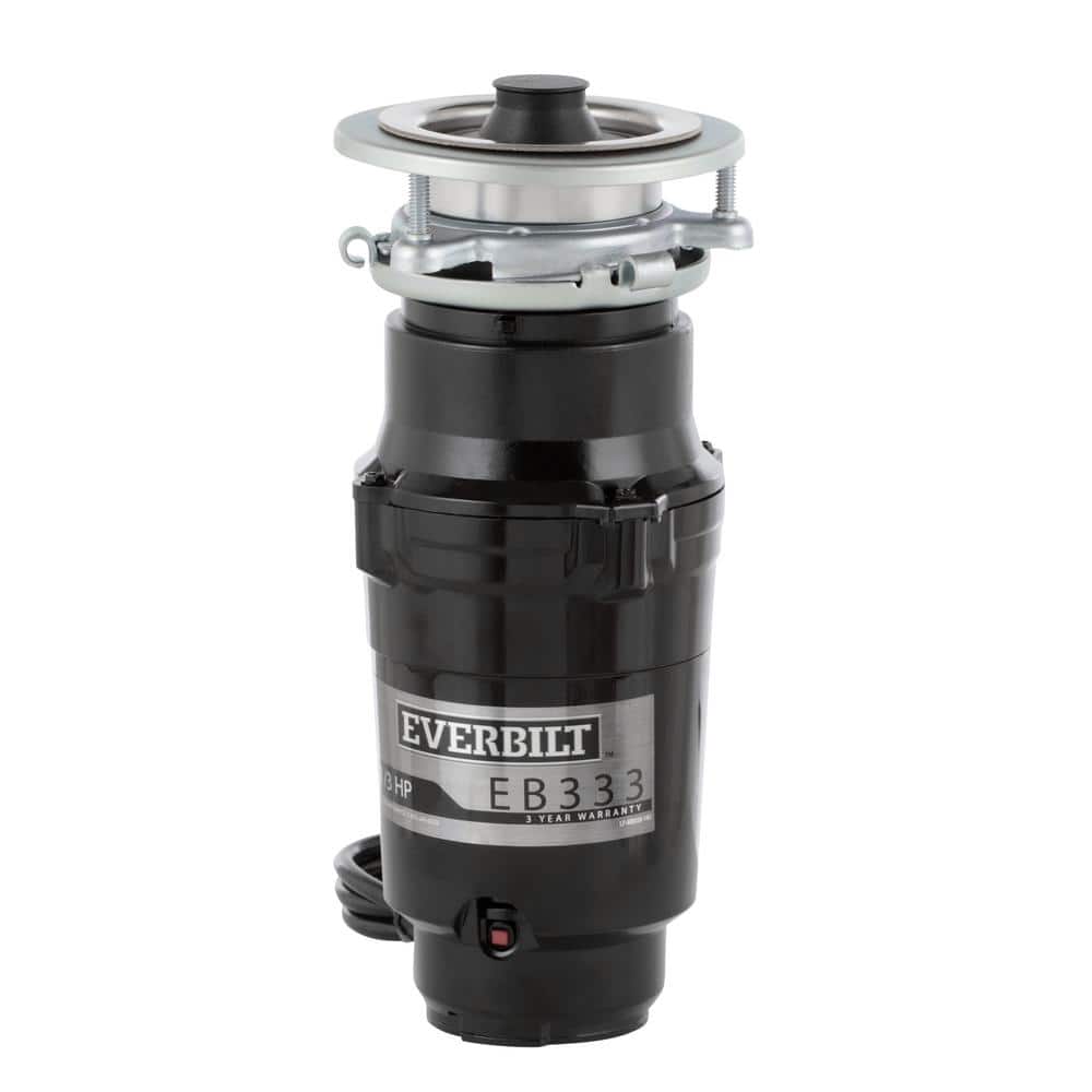 Everbilt 1/3 HP Continuous Feed Garbage Disposal with Stainless Steel Sink Flange and Attached Power Cord, EB333