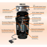 Everbilt 1/3 HP Continuous Feed Garbage Disposal with Stainless Steel Sink Flange and Attached Power Cord, EB333