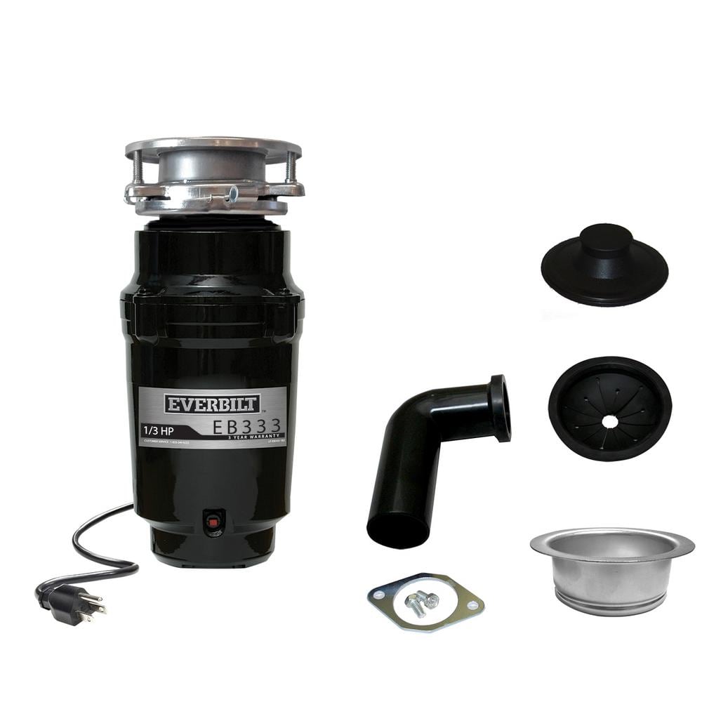 Everbilt 1/3 HP Continuous Feed Garbage Disposal with Stainless Steel Sink Flange and Attached Power Cord, EB333