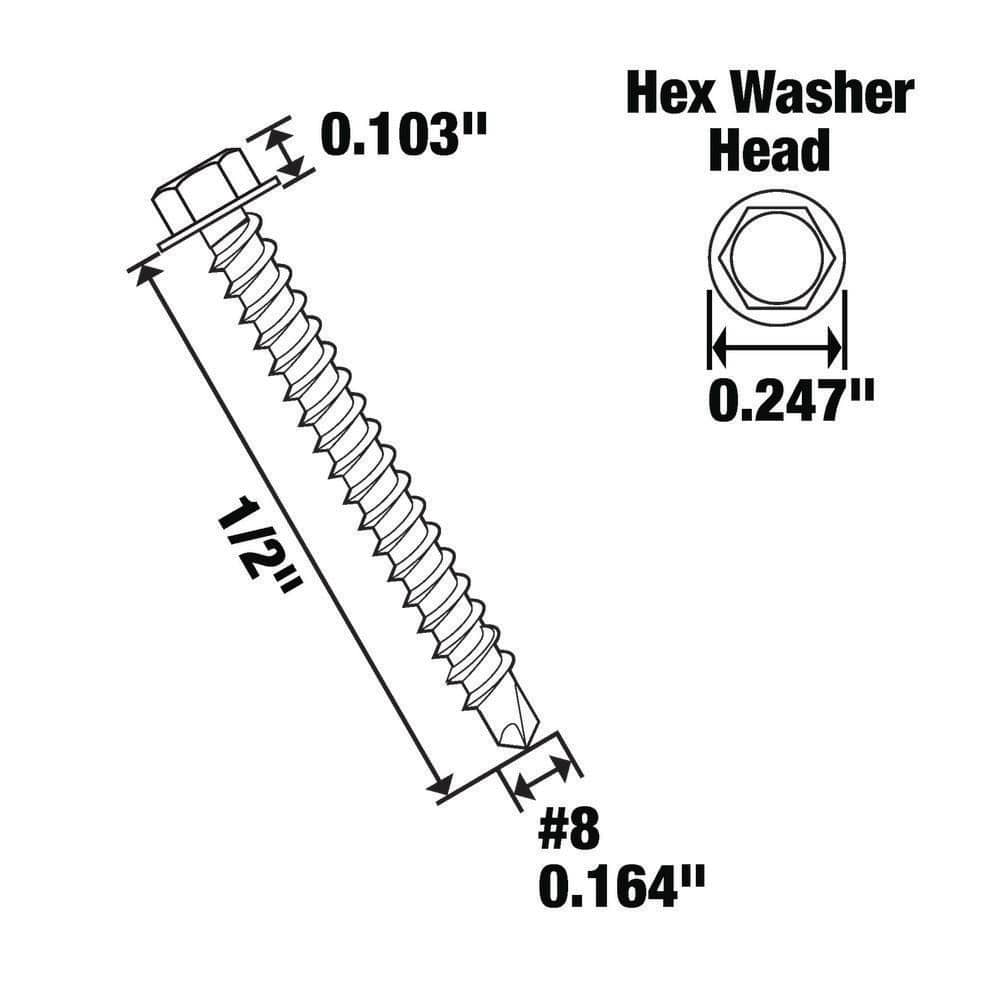#8 x 1/2 in Galvanized Hex Head Self-Drilling Screw, Heritage Cream (100-Pack)