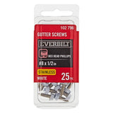 Everbilt #8 x 1/2 in. White Stainless Steel Hex Head Phillips Gutter Sheet Metal Screws (25-Pack)