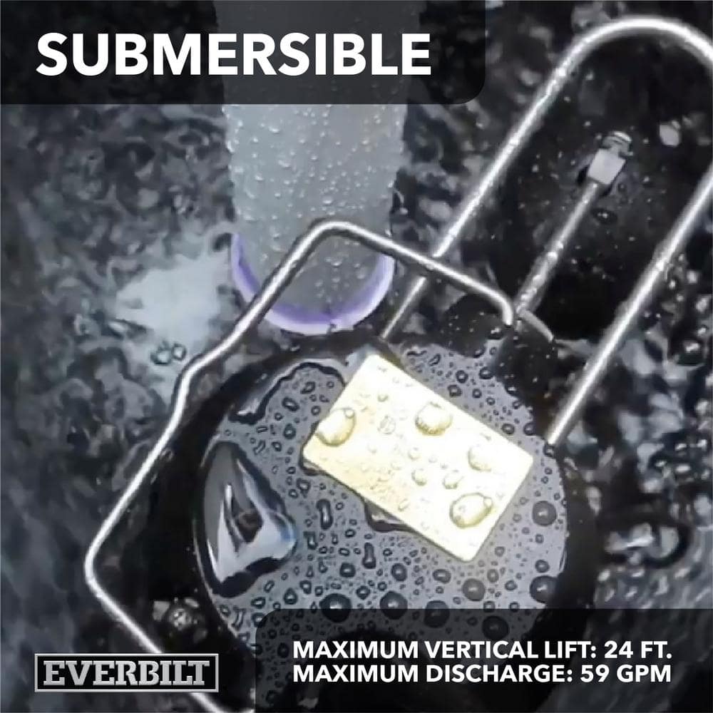 Everbilt 1/3 HP Cast Iron Submersible Sump Pump, HDS30, 3510 GPH, 10 ft Cord