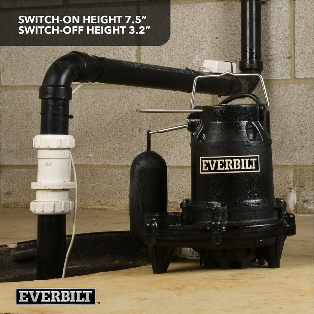 Everbilt 1/2 HP Cast Iron Submersible Sump Pump, HDS50, 85 GPM, 10 ft Cord