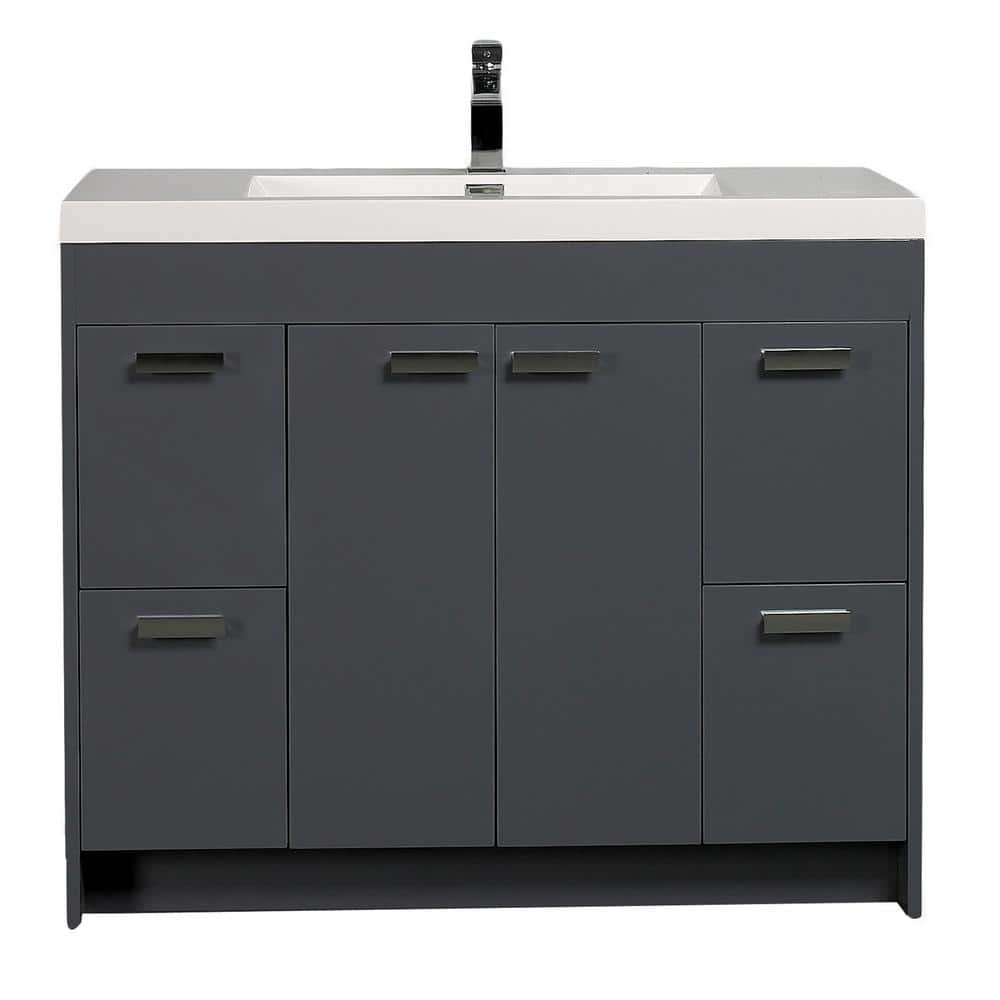 Eviva Lugano 42 in. W x 19 in. D x 36 in. H Single Bath Vanity in Gray with White Acrylic Top and White Integrated Sink