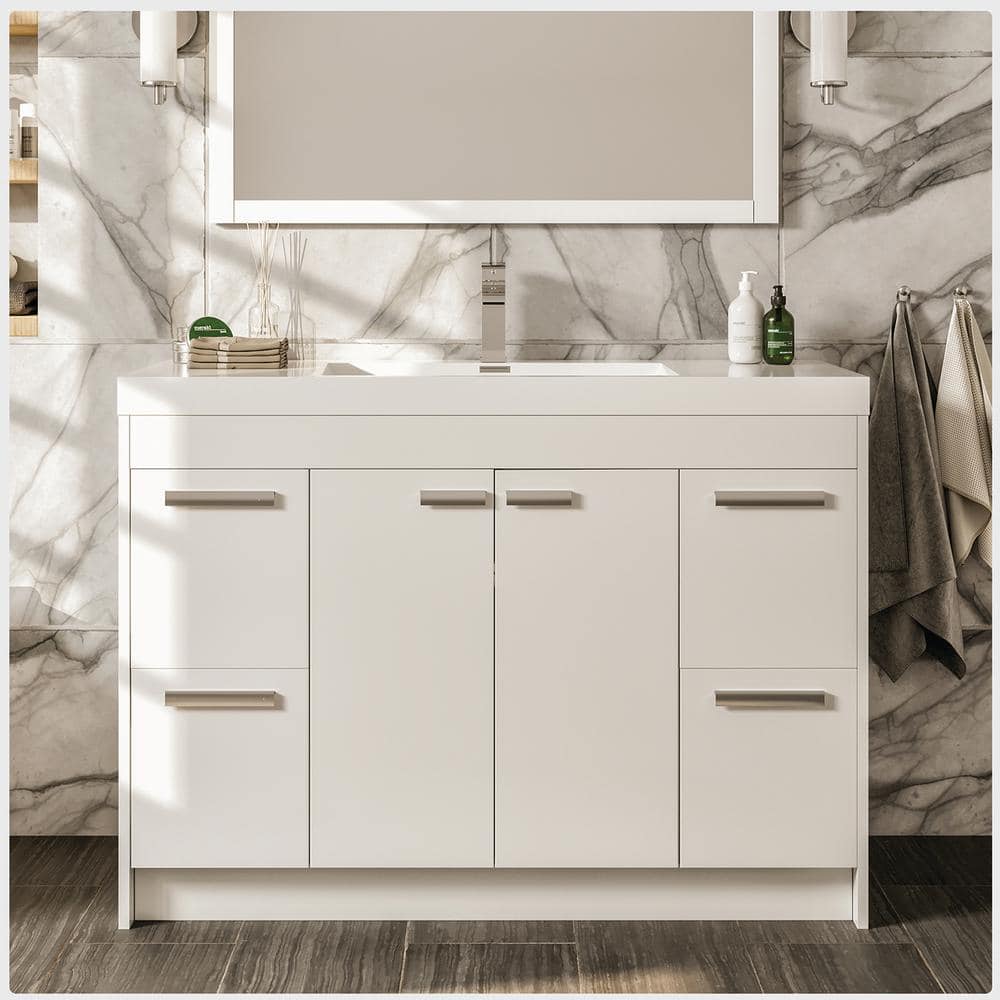 Eviva Lugano 42 in. W x 19 in. D x 36 in. H Single Bath Vanity in White with White Acrylic Top and White Integrated Sink