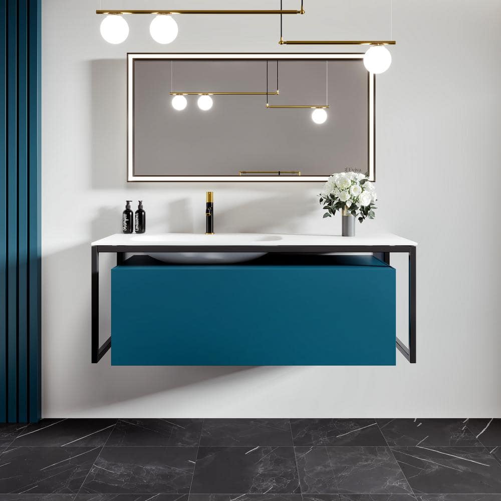 Eviva Modena 51 in. W x 18 in. D Blue Wallmount Bathroom Vanity with White Solid Surface Integrtated Sink Top