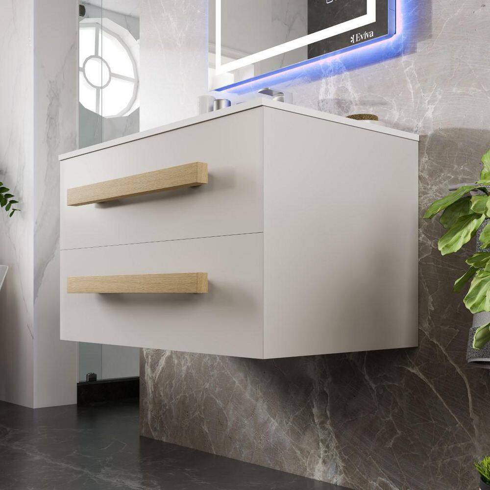 Eviva Element 32"W x 20"D White Wall-Mount Bathroom Vanity with White Solid Surface Countertop and Integrated Sink