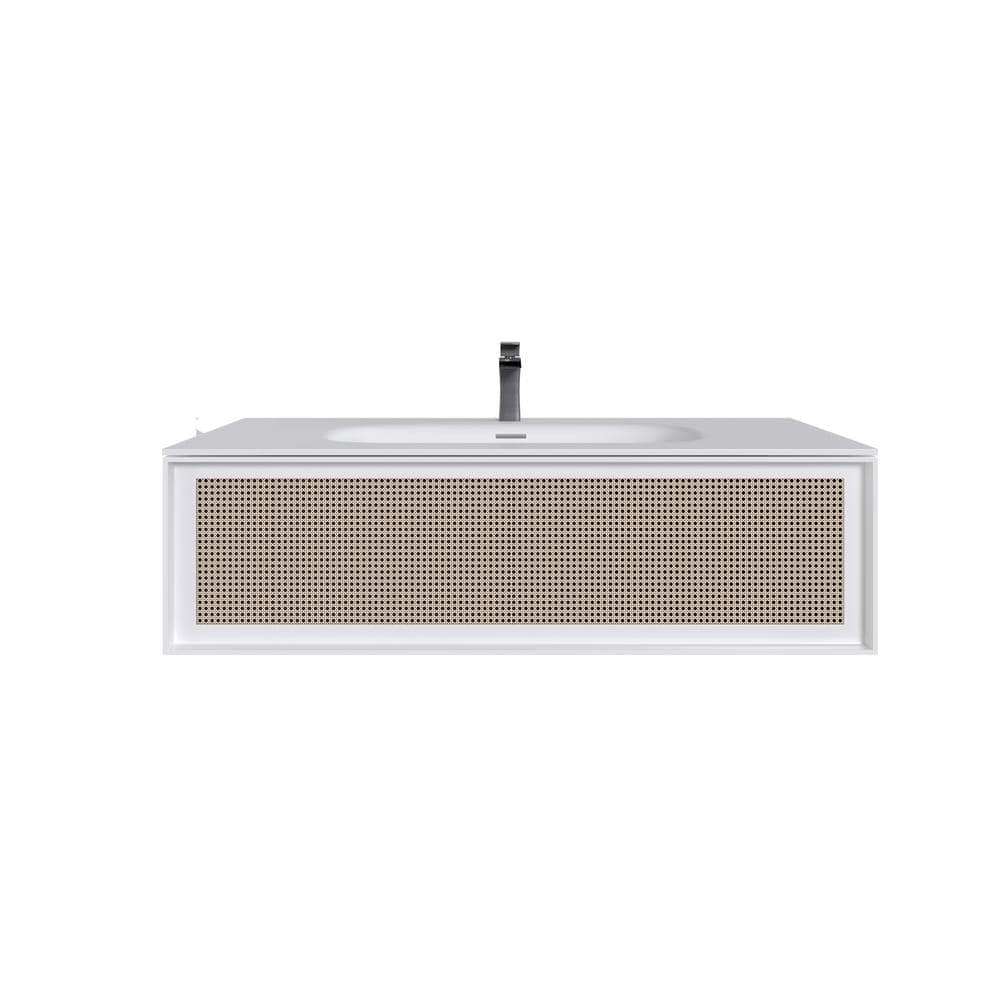 Eviva Nets 39 in. W x 20 in. D Natural Oak and White Wallmount Modern Bathroom Vanity with Solid Surface Integrated Sink Top
