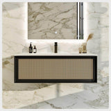 Eviva Nets 44 in. W x 14 in. D x 21 in . H Floating Bathroom Vanity in Black with White Solid Surface Top