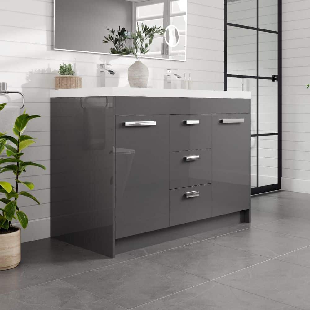 Eviva Lugano 48 in. W x 19 in. D x 36 in. H Double Bath Vanity in Cement Gray with White Acrylic Top and Integrated Sinks
