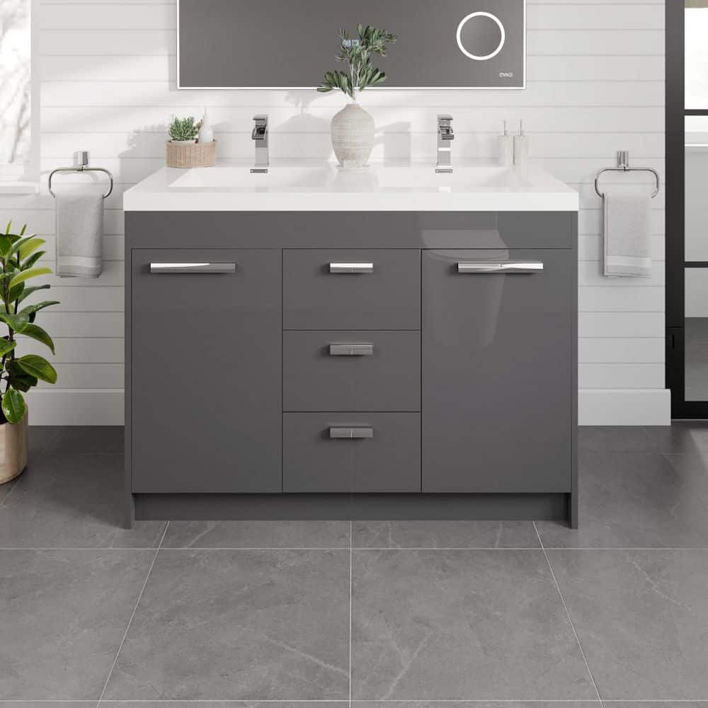 Eviva Lugano 48 in. W x 19 in. D x 36 in. H Double Bath Vanity in Cement Gray with White Acrylic Top and Integrated Sinks