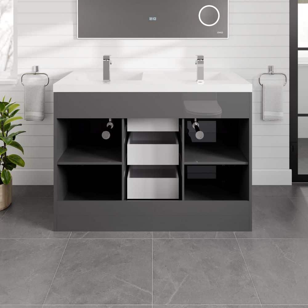 Eviva Lugano 48 in. W x 19 in. D x 36 in. H Double Bath Vanity in Cement Gray with White Acrylic Top and Integrated Sinks
