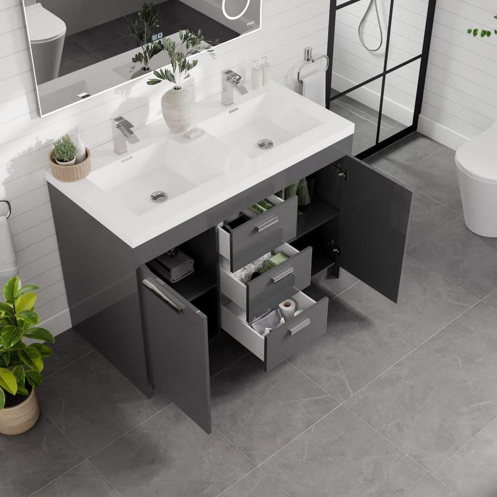Eviva Lugano 48 in. W x 19 in. D x 36 in. H Double Bath Vanity in Cement Gray with White Acrylic Top and Integrated Sinks