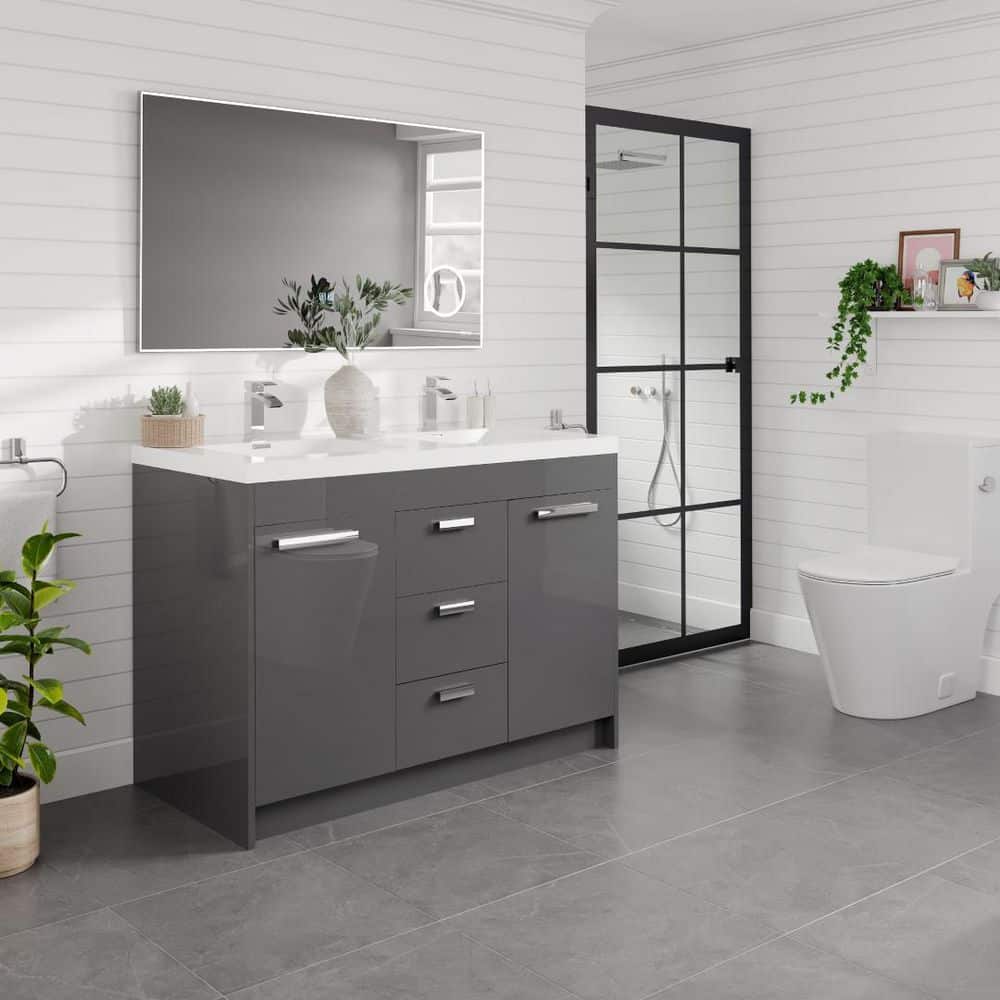Eviva Lugano 48 in. W x 19 in. D x 36 in. H Double Bath Vanity in Cement Gray with White Acrylic Top and Integrated Sinks