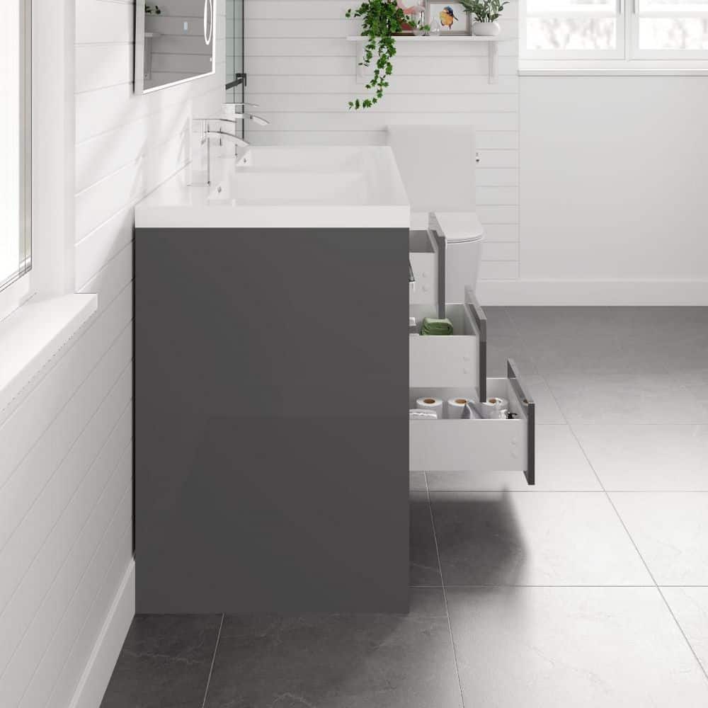 Eviva Lugano 48 in. W x 19 in. D x 36 in. H Double Bath Vanity in Cement Gray with White Acrylic Top and Integrated Sinks