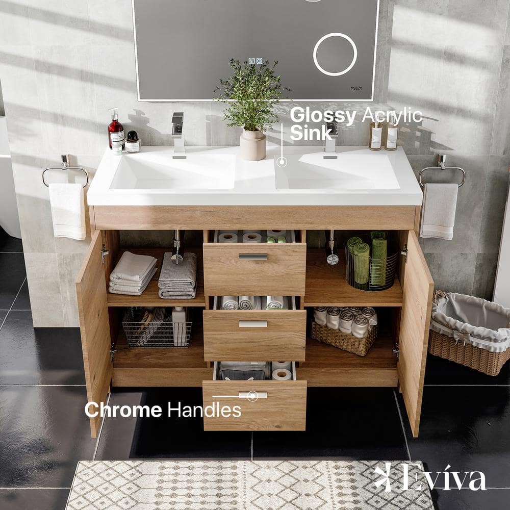 Eviva Lugano 48 in. W x 19.5 in. D x 36 in. H Double Bath Vanity in White with White Acrylic Top and Integrated Sinks