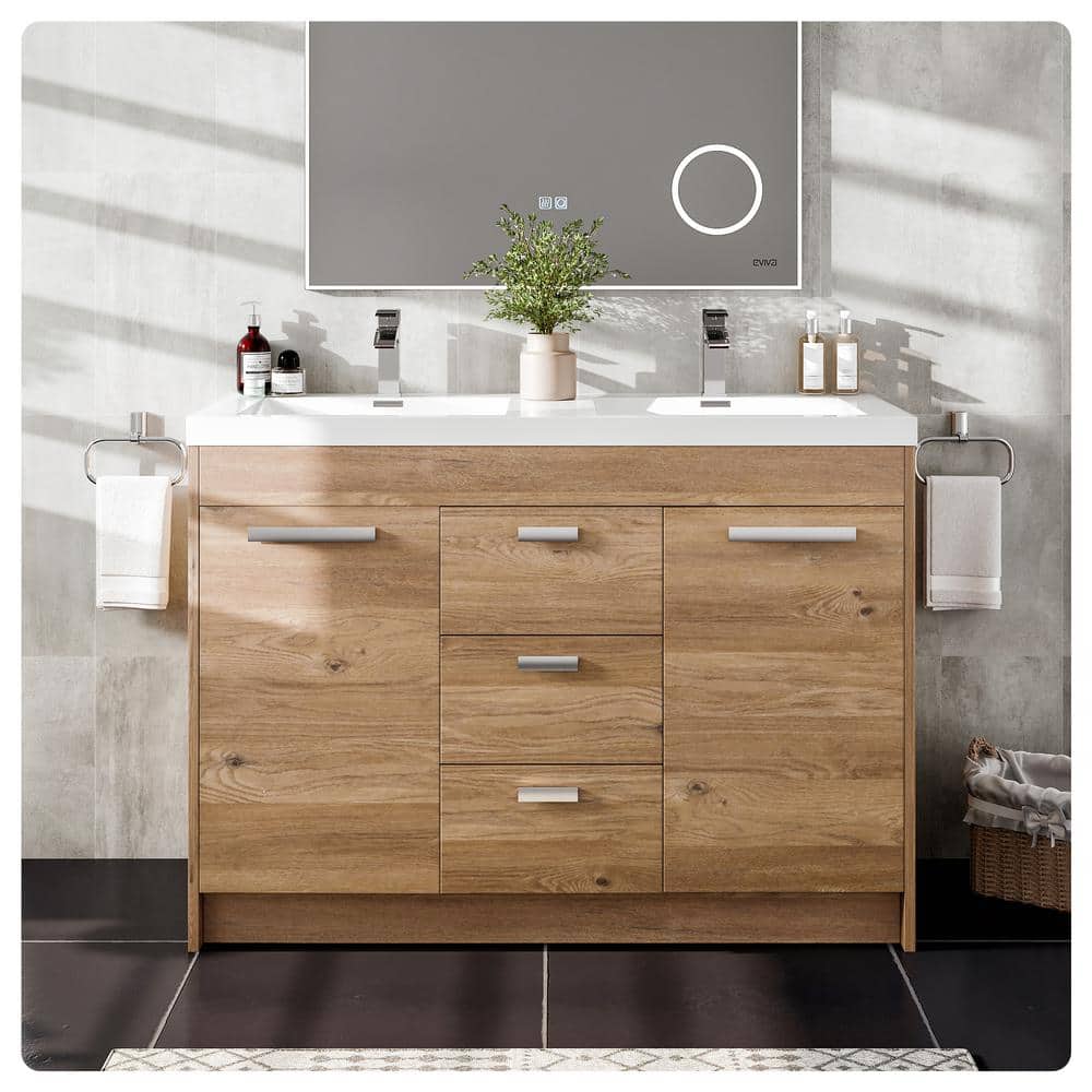 Eviva Lugano 48 in. W x 19.5 in. D x 36 in. H Double Bath Vanity in White with White Acrylic Top and Integrated Sinks
