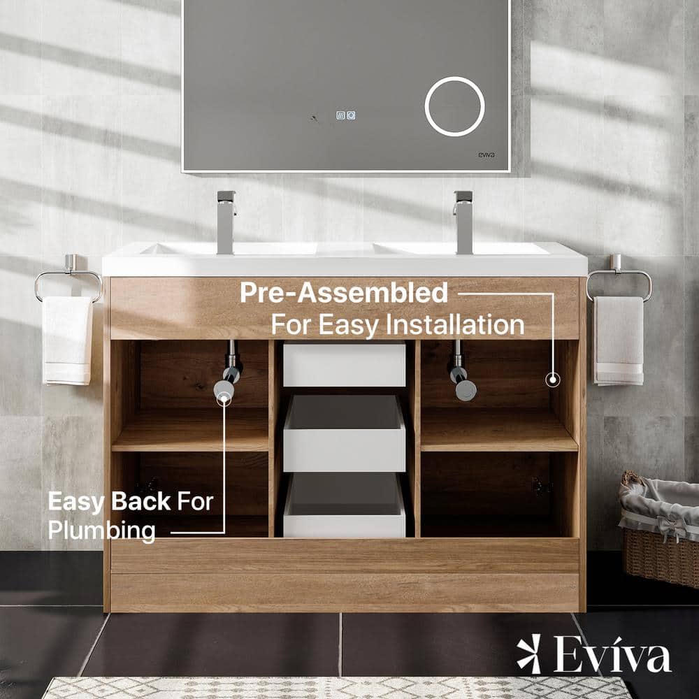 Eviva Lugano 48 in. W x 19.5 in. D x 36 in. H Double Bath Vanity in White with White Acrylic Top and Integrated Sinks