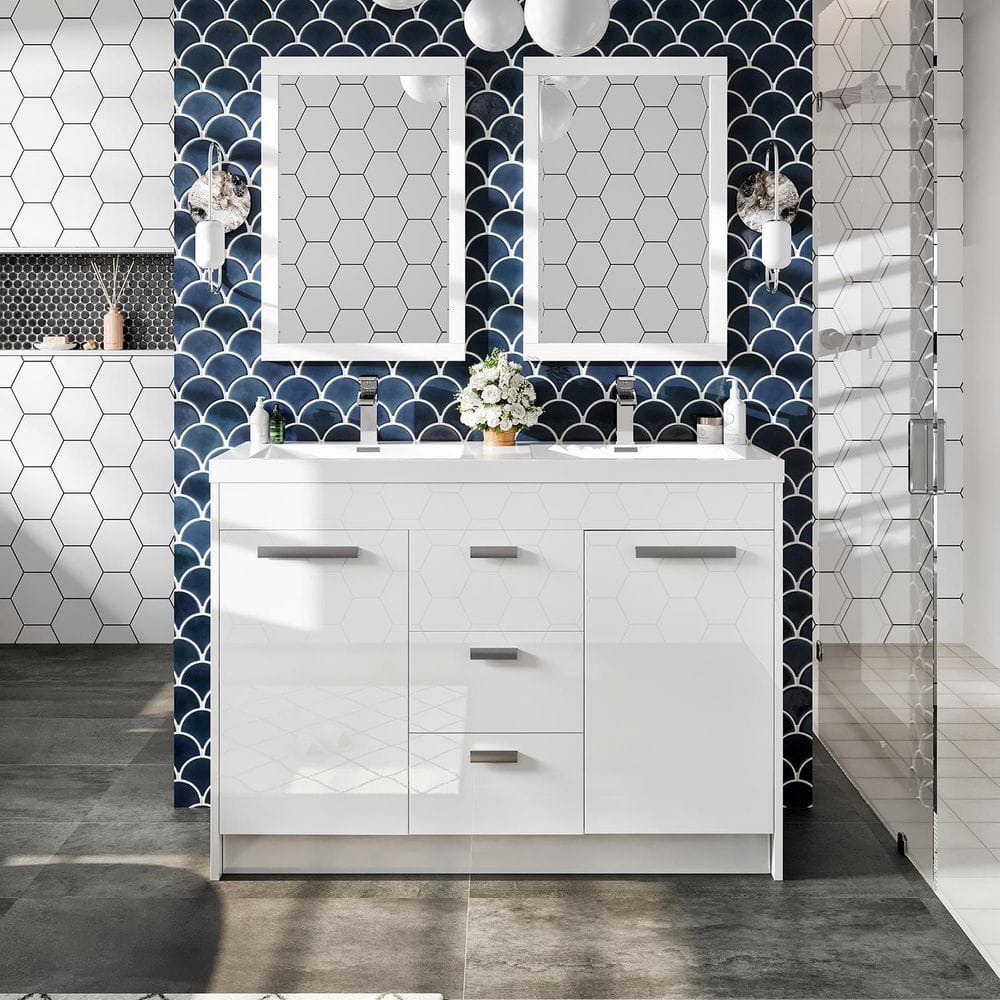 Eviva Lugano 48 in. W x 19 in. D x 36 in. H Double Bath Vanity in Ash with White Acrylic Top and Integrated Sinks