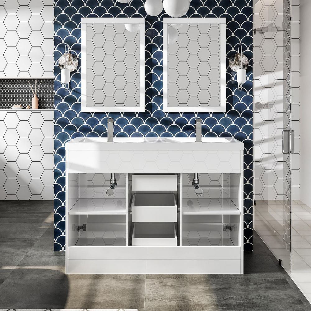 Eviva Lugano 48 in. W x 19 in. D x 36 in. H Double Bath Vanity in Ash with White Acrylic Top and Integrated Sinks