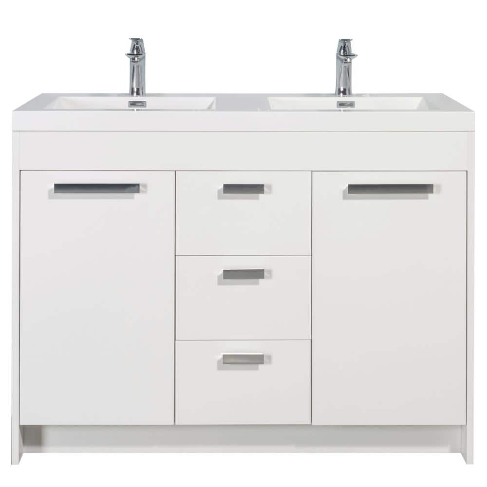 Eviva Lugano 48 in. W x 19 in. D x 36 in. H Double Bath Vanity in Ash with White Acrylic Top and Integrated Sinks