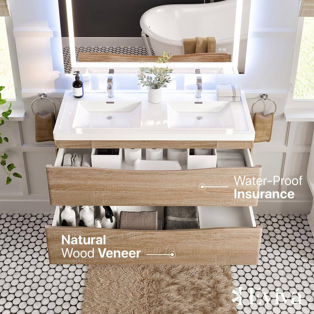 Eviva Smiley 48 in. W x 19 in. D x 21.5 in. H Floating Bath Vanity in White Oak with White Acrylic Top