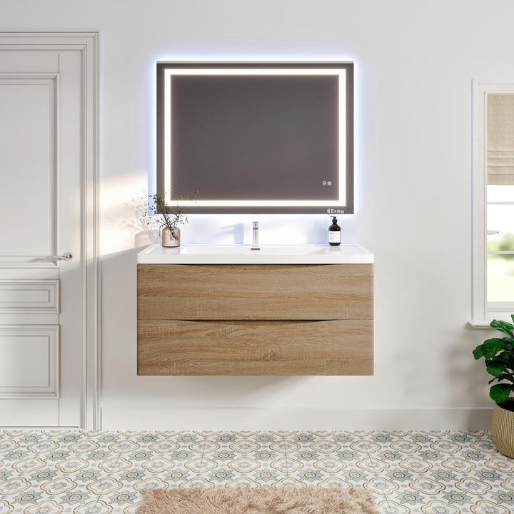 Eviva Smile 48 in. W x 19 in. D x 21.5 in. H Bathroom Vanity in White Oak with White Acrylic Top with White Sink