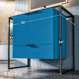Moma 32 in. W x 18 in. D x 33.4 in. H Bathroom Vanity in Blue with White Solid Surface Top with White Sink