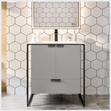 Moma 32 in. W x 18 in. D x 34 in. H Bathroom Vanity in Gray with White Solid Surface Top with White Sink