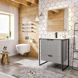 Moma 32 in. W x 18 in. D x 34 in. H Bathroom Vanity in Gray with White Solid Surface Top with White Sink