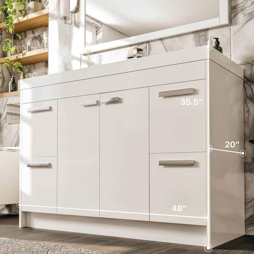 Eviva Lugano 48 in. W x 20 in. D x 36 in. H Single Bathroom Vanity in White with White Acrylic Top with White Integrated Sink