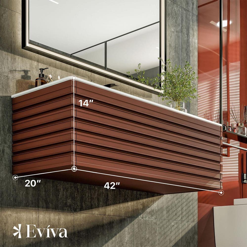 Eviva Dream 42 in. W x 18 in. D x 19 in. H Bath Vanity in Terracotta With White Solid Surface Top with White Sink