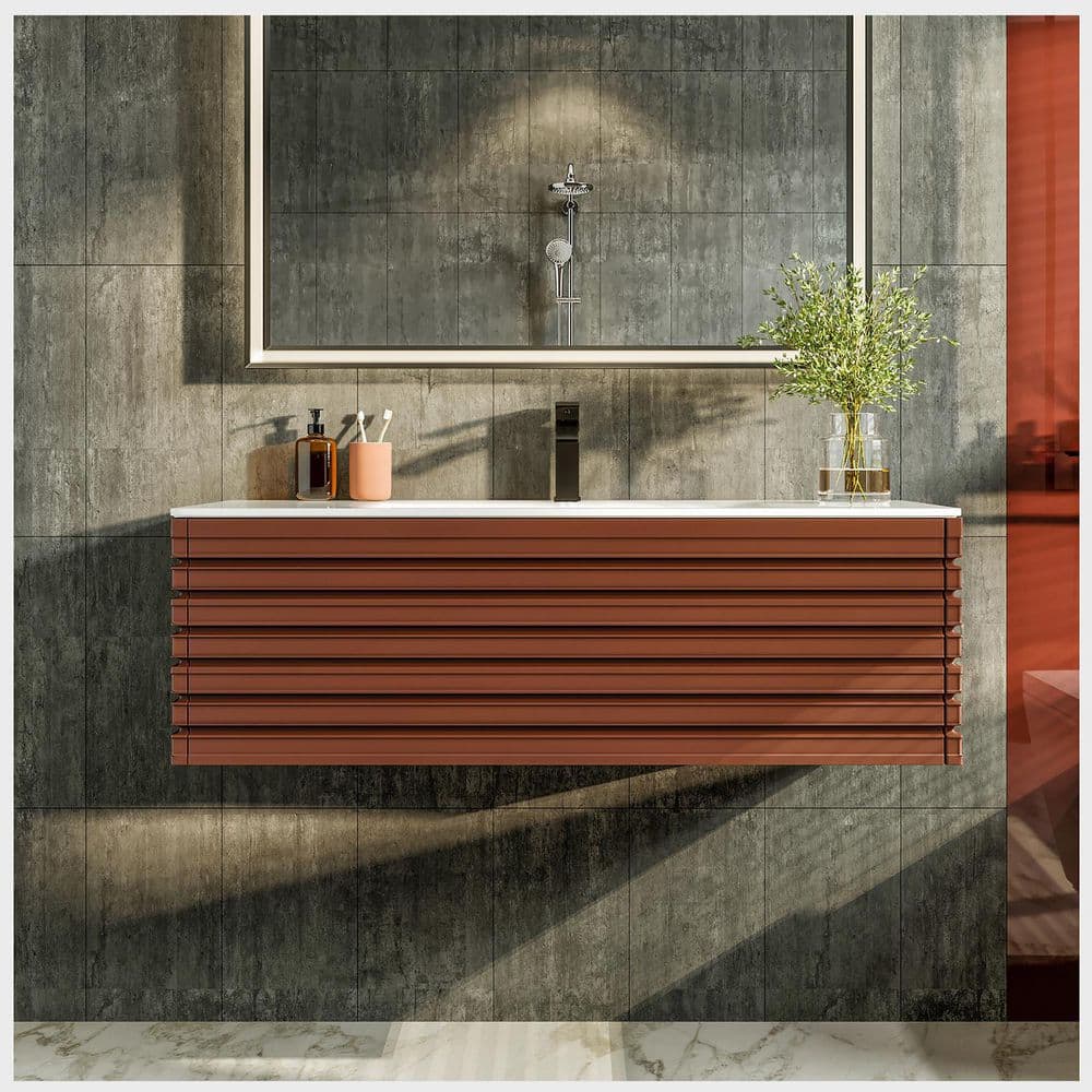 Eviva Dream 42 in. W x 18 in. D x 19 in. H Bath Vanity in Terracotta With White Solid Surface Top with White Sink