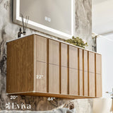 Eviva Lumber 44 in. W Solid Wood Floating Bathroom Vanity in Oak with White Solid Surface Top and Integrated White Sink