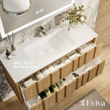 Eviva Lumber 44 in. W Solid Wood Floating Bathroom Vanity in Oak with White Solid Surface Top and Integrated White Sink