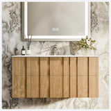 Eviva Lumber 44 in. W Solid Wood Floating Bathroom Vanity in Oak with White Solid Surface Top and Integrated White Sink