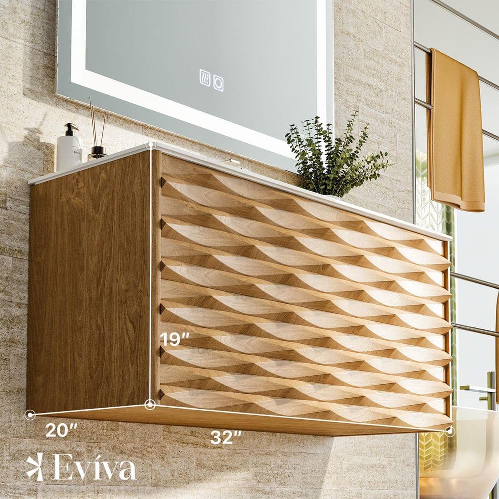 Eviva Oahu 32 in. W Solid Wood Bathroom Vanity in Oak With White Acrylic Top with White Sink