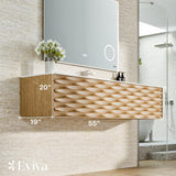 Eviva Oahu 55 in. W Solid Wood Floating Bath Vanity in Natural Oak with White Solid Surface Top