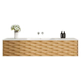 Eviva Oahu 55 in. W Solid Wood Floating Bath Vanity in Natural Oak with White Solid Surface Top