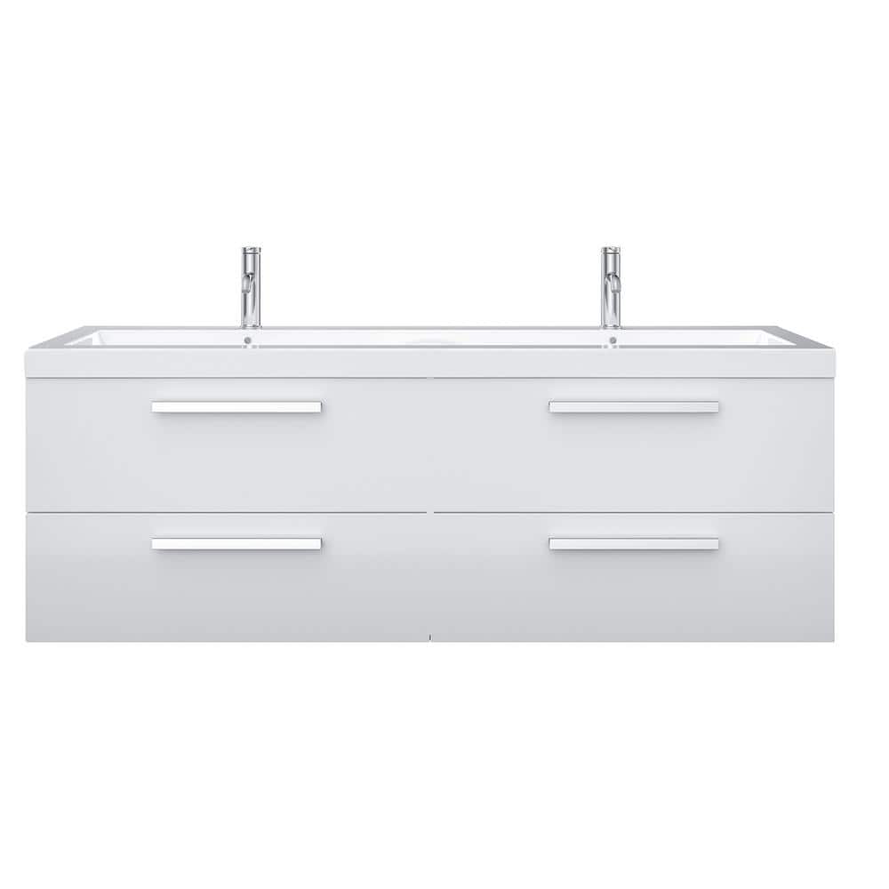 Eviva Surf 57 in. W x 19 in. D x 24 in. H Floating Double-Sink Bathroom Vanity in White with White Acrylic Top