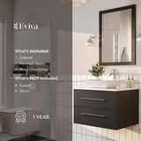 Eviva Totti Wave 24 in. W x 21 in. D x 22 in. H Floating Bathroom Vanity in Espresso with White Glassos Top and White Vessel Sink