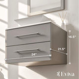 Eviva Totti Wave 24 in. W x 21 in. D x 22 in. H Floating Bathroom Vanity in Gray with White Glassos Top and White Vessel Sink